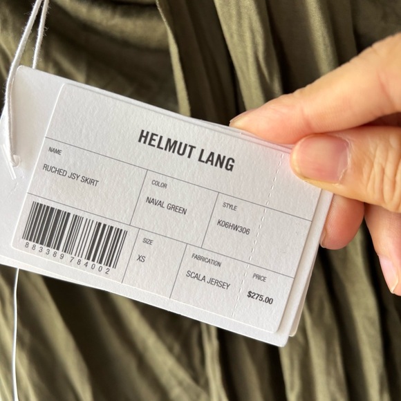 Helmut LANG Ruched Jersey Draped Skirt CUT OUT Army Naval Olive Green‎ NWT Sz XS - Picture 7 of 8